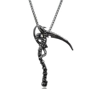 Gothic Punk Grim Reaper Scythe Skull Necklace